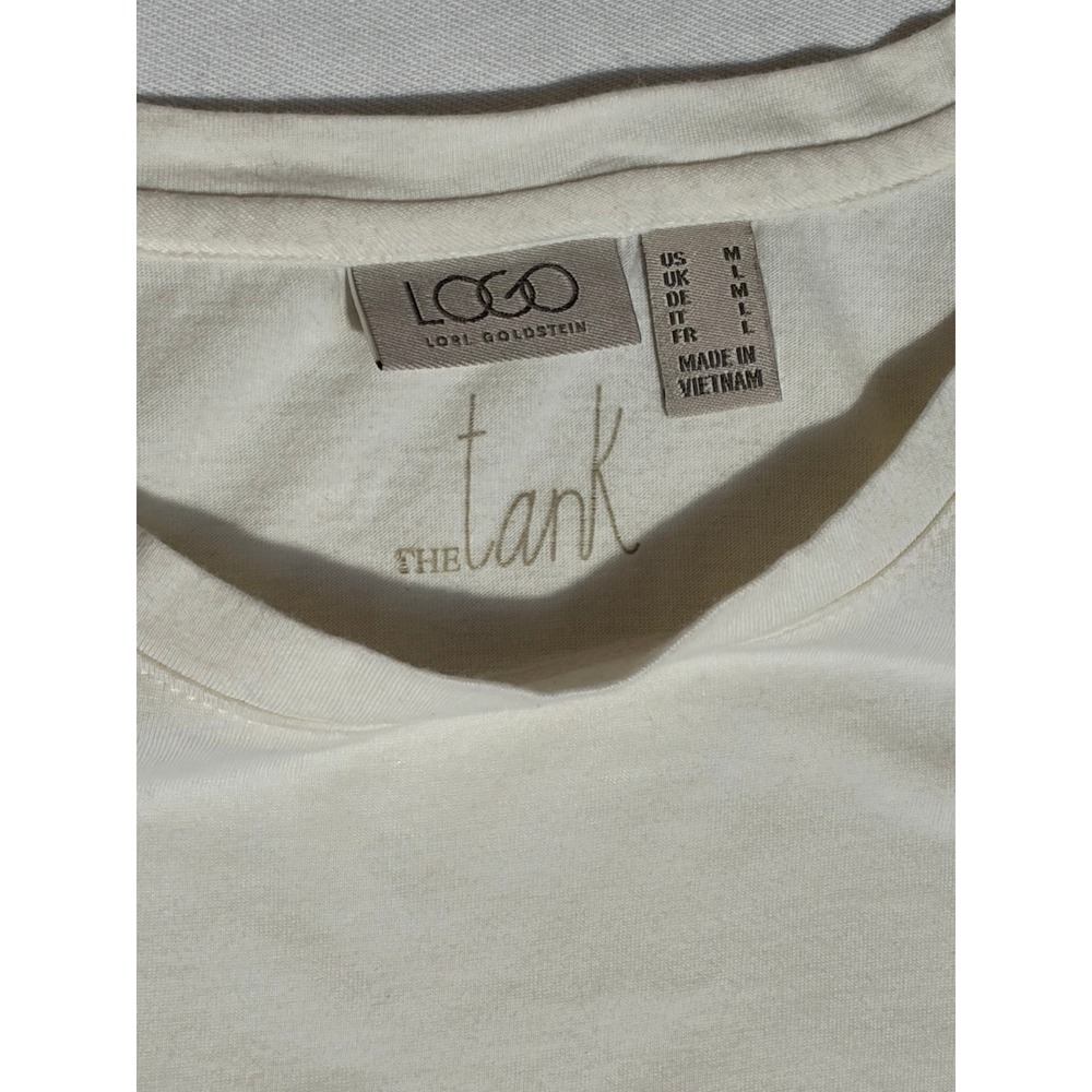 LOGO Lori Goldstein Womens Cream Sleeveless Scoop Neck Tank Top Size Medium